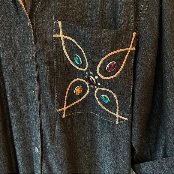 Oscar de la Renta for SWIRL Made USA 🇺🇸 Black Denim Shirt Dress Size M Vintage - Picture 6 of 13